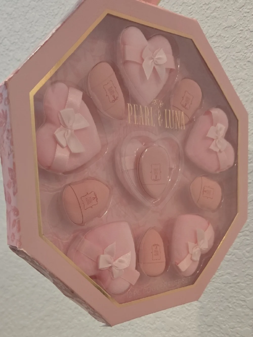 Pink Heart Powder Puff Set - 12 Pc - Picture 3 of 3